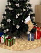 vidaXL Луксозна пола за коледна елха с чорапче жълта 122 см плат