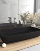 vidaXL Луксозна правоъгълна мивка матово черна 71x38 см керамика
