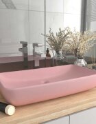 vidaXL Луксозна правоъгълна мивка матово розова 71x38 см керамика