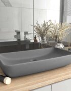 vidaXL Луксозна правоъгълна мивка матово светлосива 71x38 см керамика