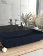 vidaXL Луксозна правоъгълна мивка матово тъмносиня 71x38 см керамика