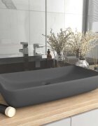 vidaXL Луксозна правоъгълна мивка матово тъмносива 71x38 см керамика
