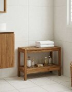 vidaXL Маса за баня Натурално 60 x 30 x 45 cm Солидно тиково дърво