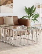 vidaXL Маса за кафе 100x100x50 cм неръждаема стомана и стъкло