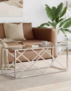 vidaXL Маса за кафе 110x45x45 cм неръждаема стомана и стъкло