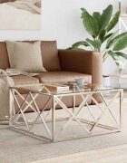 vidaXL Маса за кафе 80x80x40 cм неръждаема стомана и стъкло