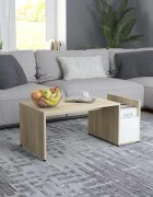 vidaXL Маса за кафе бяло и дъб сонома 90x45x35 см инженерно дърво