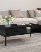 vidaXL Маса за кафе черна 90x50x35 см борово дърво масив