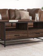 vidaXL Маса за кафе кафяв дъб 100x50x45 см инженерно дърво и метал
