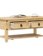 vidaXL Маса за кафе с чекмеджета "Corona" 100x48x45 см бор масив