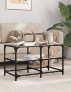 vidaXL Маса за кафе с черен стъклен плот 785x40x45 см стомана