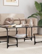 vidaXL Маса за кафе с черен стъклен плот 985x50x45 см стомана