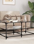 vidaXL Маса за кафе с черен стъклен плот 985x50x45 см стомана