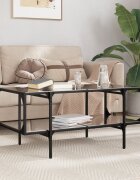 vidaXL Маса за кафе с черен стъклен плот 985x50x45 см стомана