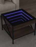 vidaXL Маса за кафе с Infinity LED кафяв дъб 50x50x38 см