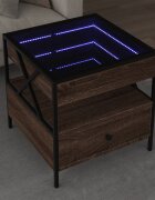 vidaXL Маса за кафе с Infinity LED кафяв дъб 50x50x51 см