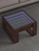 vidaXL Маса за кафе с Infinity LED кафяв дъб 50x53x30 см