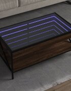 vidaXL Маса за кафе с Infinity LED кафяв дъб 90x50x38 см