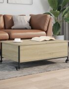 vidaXL Маса за кафе с колелца дъб сонома 91x55x34 см инженерно дърво