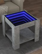 vidaXL Маса за кафе с LED бетонно сива 53x53x45 см инженерно дърво