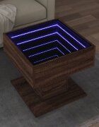 vidaXL Маса за кафе с LED кафяв дъб 50x50x45 см инженерно дърво