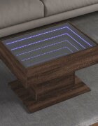 vidaXL Маса за кафе с LED кафяв дъб 70x50x45 см инженерно дърво