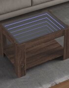 vidaXL Маса за кафе с LED кафяв дъб 73x53x45 см инженерно дърво