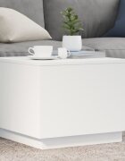 vidaXL Маса за кафе с LED осветление бяла 50x50x40 см