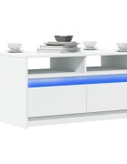 vidaXL Маса за кафе с LED осветление бяла инженерно дърво