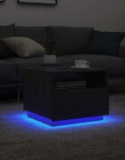 vidaXL Маса за кафе с LED осветление черен дъб 50x49x40 см