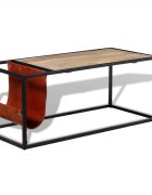 vidaXL Маса за кафе с място за списания от естествена кожа 110x50x45см