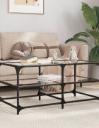 vidaXL Маса за кафе с прозрачен стъклен плот 985x50x45 см стомана