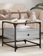 vidaXL Маса за кафе със стъклен плот сив сонома 50x50x45 см стомана