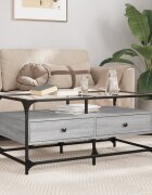 vidaXL Маса за кафе със стъклен плот сив сонома985x50x45см стомана