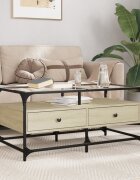 vidaXL Маса за кафе със стъклен плот сонома дъб985x50x45см стомана