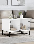 vidaXL Маса за кафе със стъклени врати бял 685x50x50 см