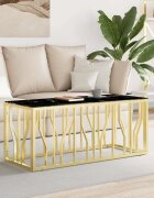 vidaXL Маса за кафе златиста 110x45x45 cм неръждаема стомана и стъкло