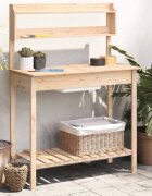 vidaXL Маса за разсаждане с мивка 1475x44x1395 см масивна ела