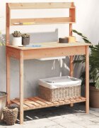 vidaXL Маса за разсаждане с мивка кафява 1475x44x1395 см масивна ела