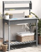 vidaXL Маса за разсаждане с мивка сива 1475x44x1395 см масивна ела