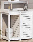 vidaXL Маса за разсаждане с рафтове бяла 825x50x1095 см бор масив