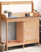 vidaXL Маса за разсаждане с шкаф кафява 1105x45x1245 см масивна ела