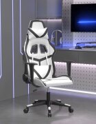 vidaXL Масажен гейминг стол бяло и черно изкуствена кожа
