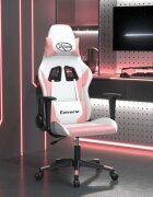 vidaXL Масажен гейминг стол бяло и розово изкуствена кожа