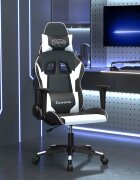 vidaXL Масажен гейминг стол черно и бяло изкуствена кожа