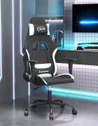vidaXL Масажен гейминг стол черно и бяло плат