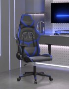 vidaXL Масажен гейминг стол черно и синьо изкуствена кожа