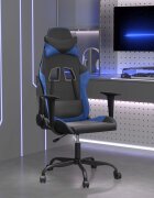 vidaXL Масажен гейминг стол черно и синьо изкуствена кожа