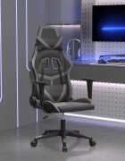 vidaXL Масажен гейминг стол черно и сиво изкуствена кожа