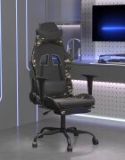 vidaXL Масажен гейминг стол с опора черно-камуфлаж изкуствена кожа